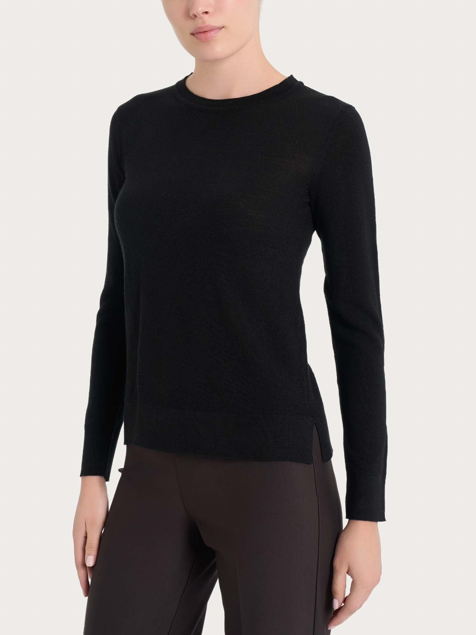 Ragno Merino Soft Girocollo maglia donna nero pura lana