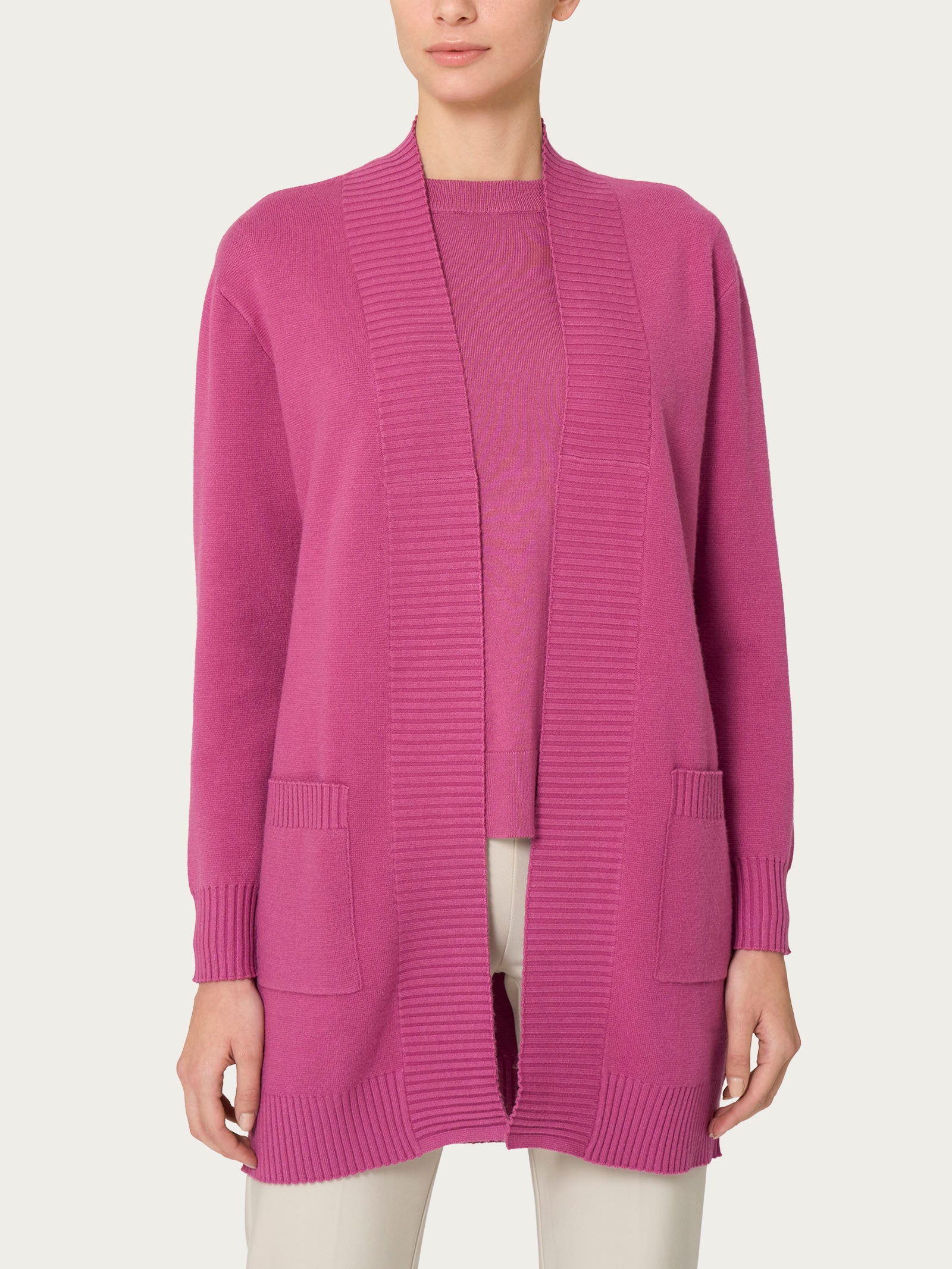 Ragno Super Soft Cardigan lungo aperto red violet