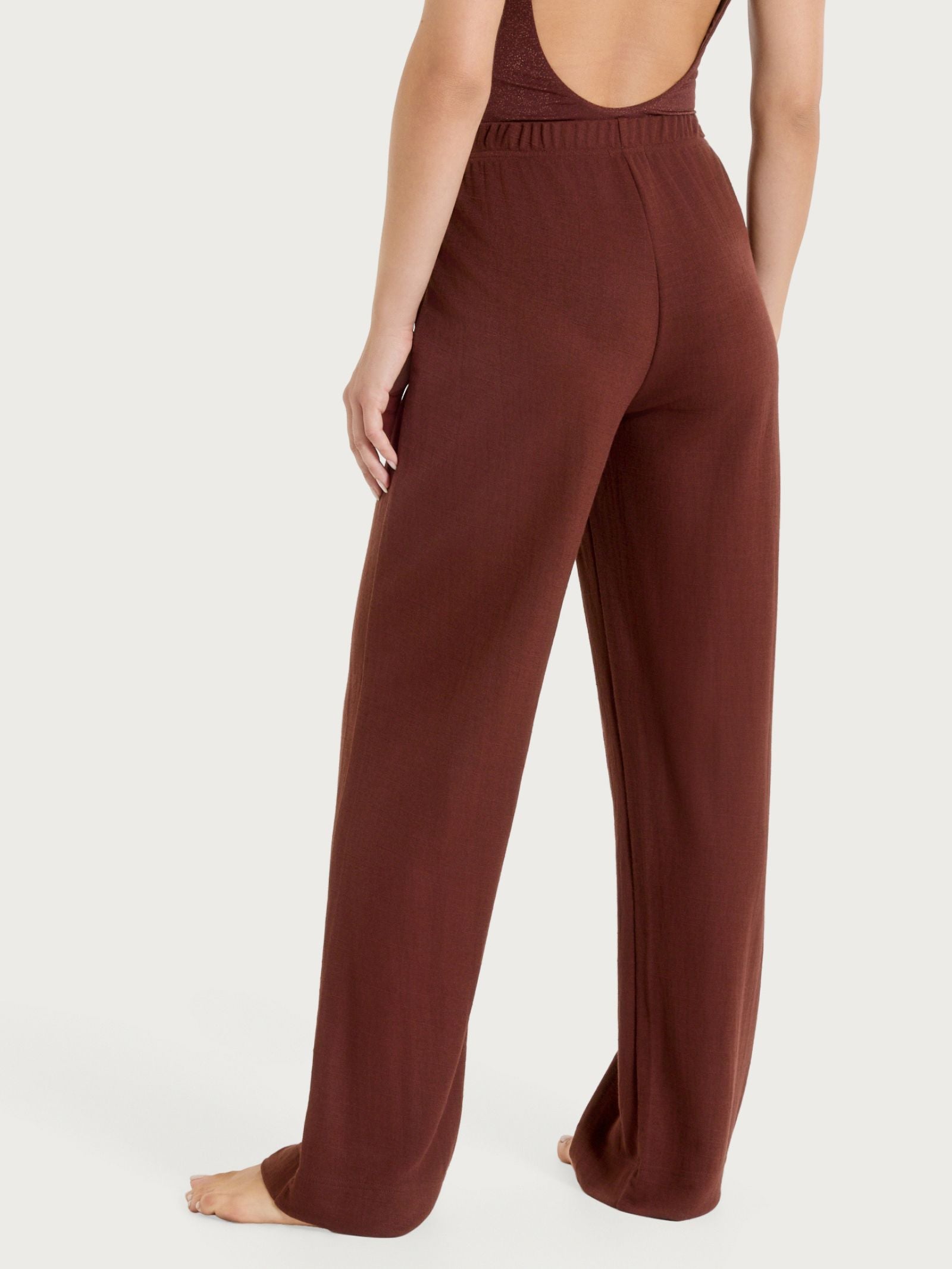 Ragno Summer Slub ampio pantalone Chocolate fresco