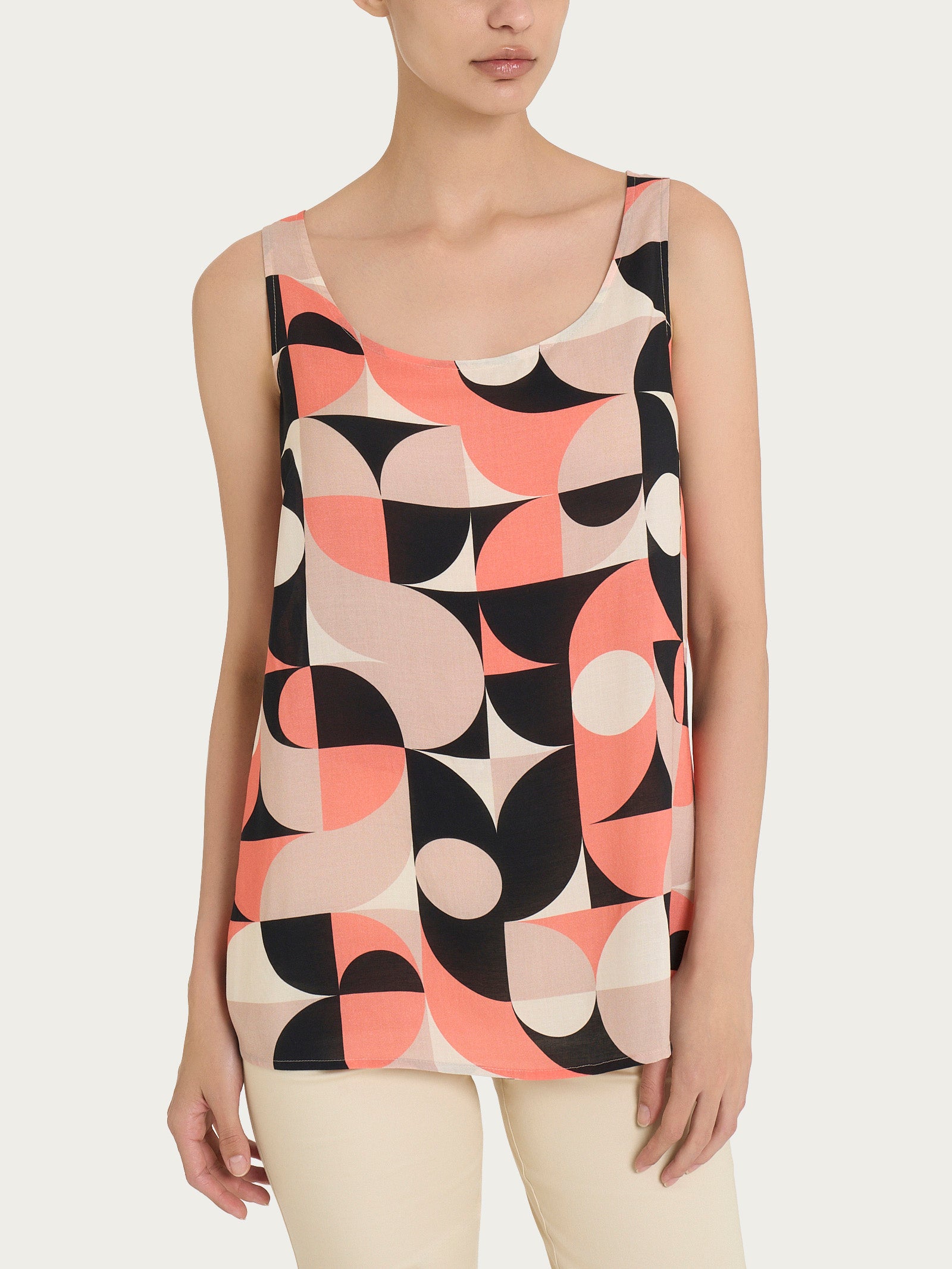 Ragno EcoSeta top smanicato donna Fant. Warm Taupe geometrico