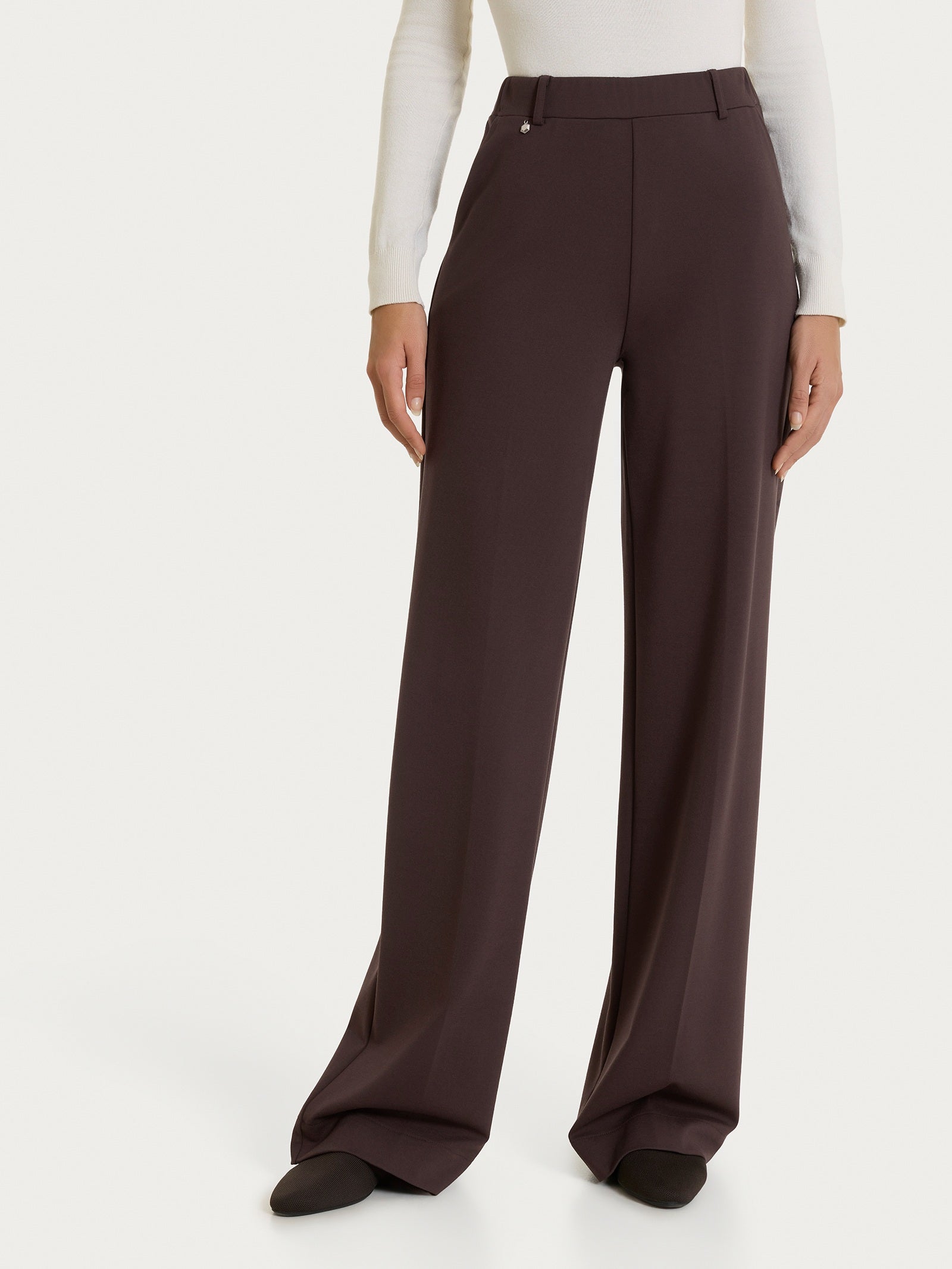 Ragno Cashmere Compact Pantalone Palazzo Marrone Tasche