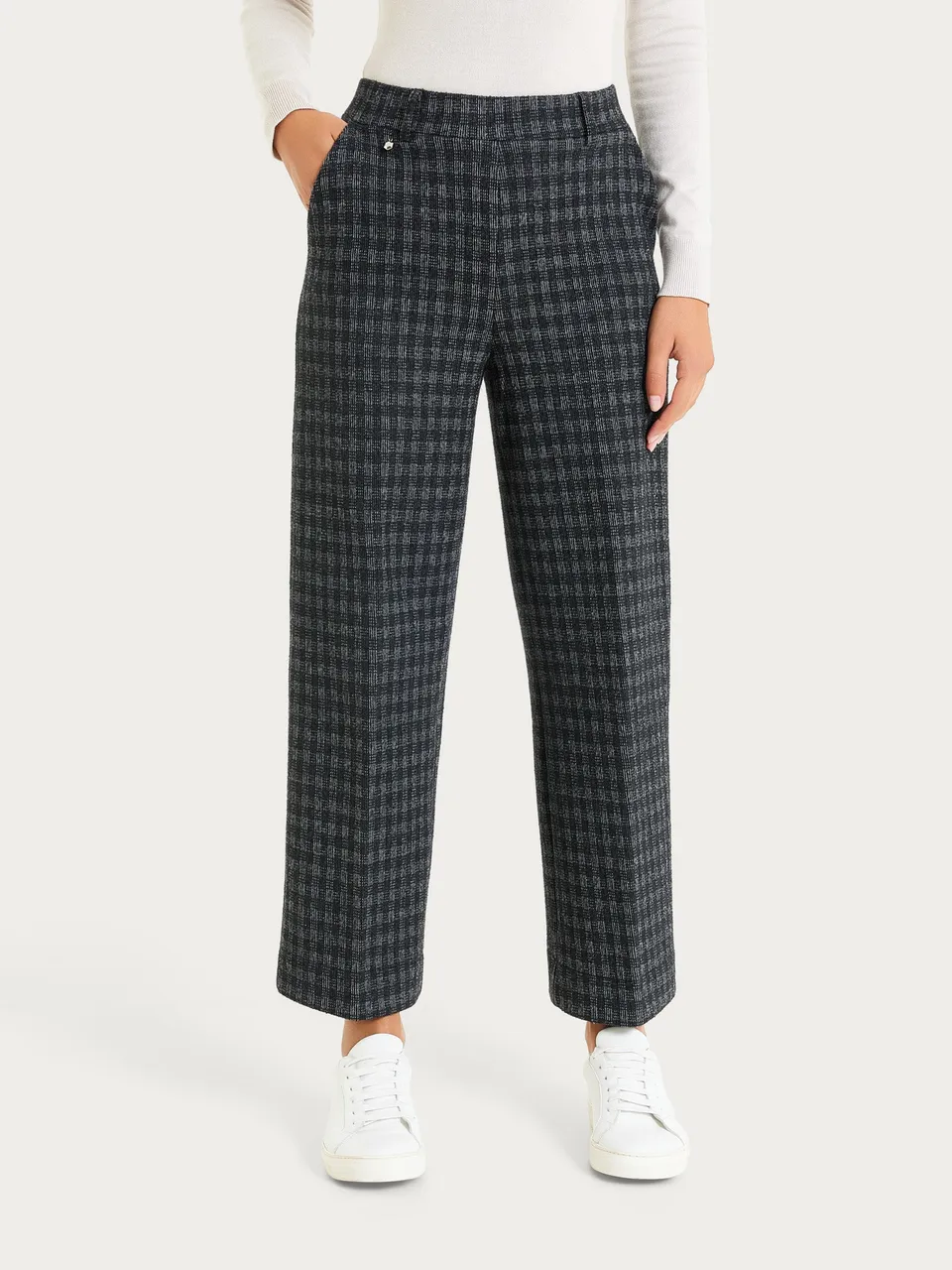 Ragno Eco Jacquard Pantalone Ampio Caviglia Fantasia Nero Lana