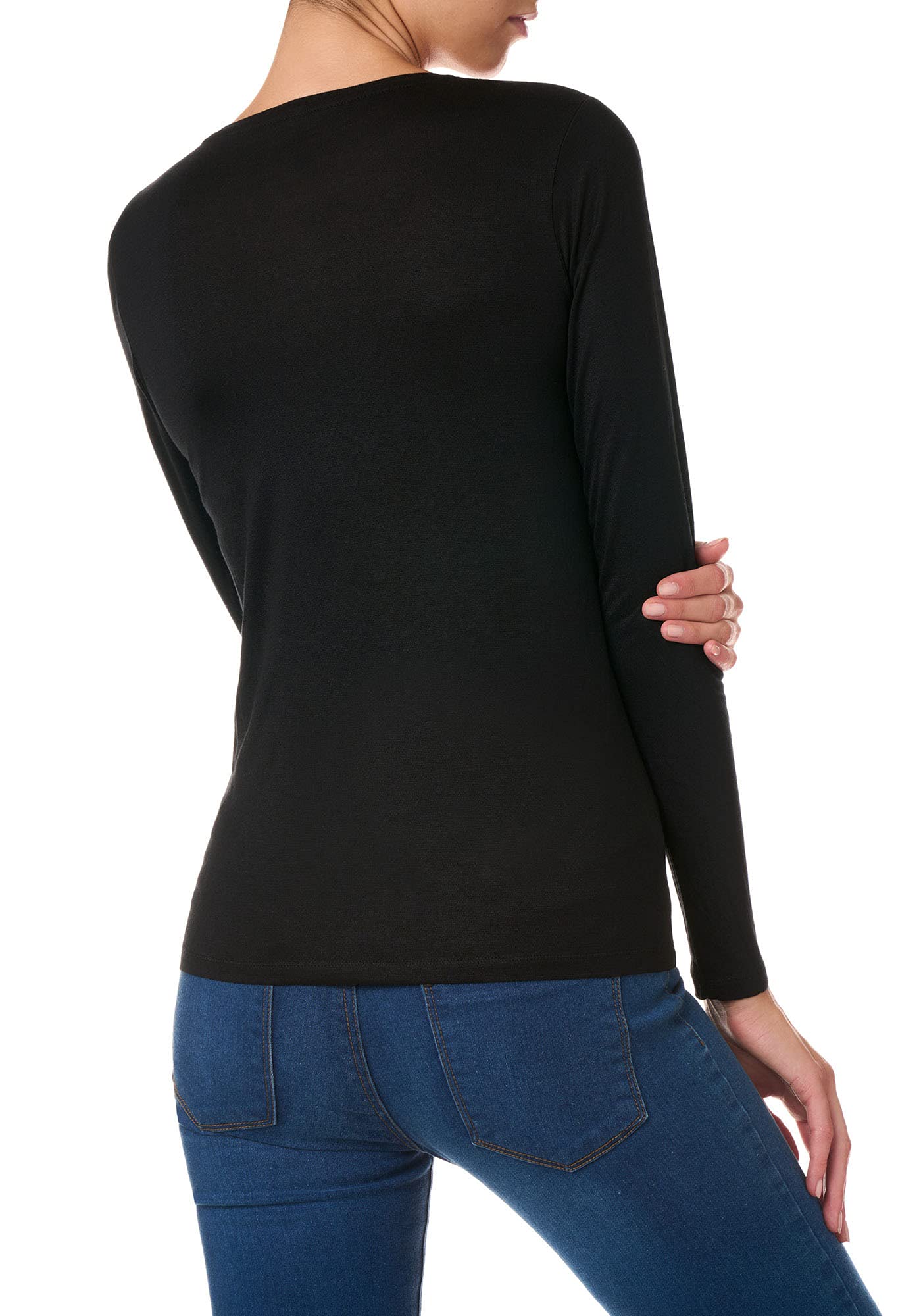 Goldenpoint maglia girocollo donna nero manica lunga
