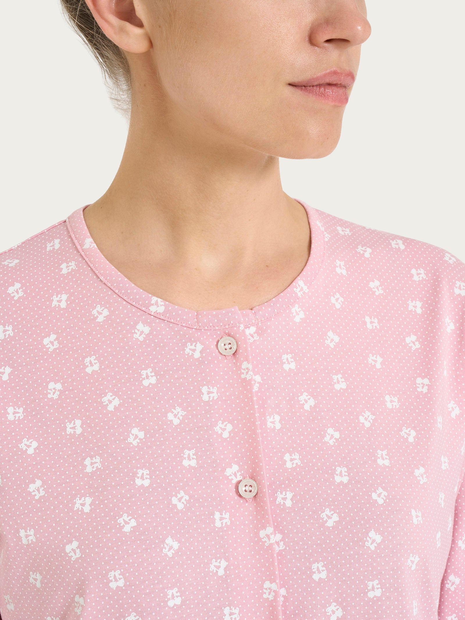 Ragno Jersey Cotone Camicia Aperta camicia da notte Cameo Pink manica lunga