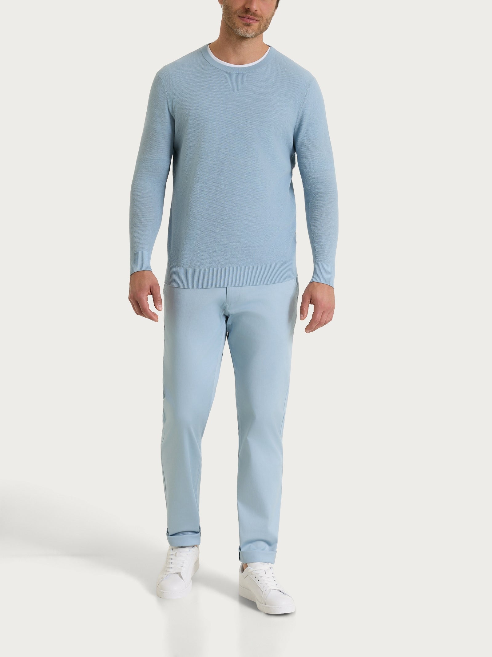 Ragno Maglia Girocollo Piquet Puro Cotone Dusty Blue