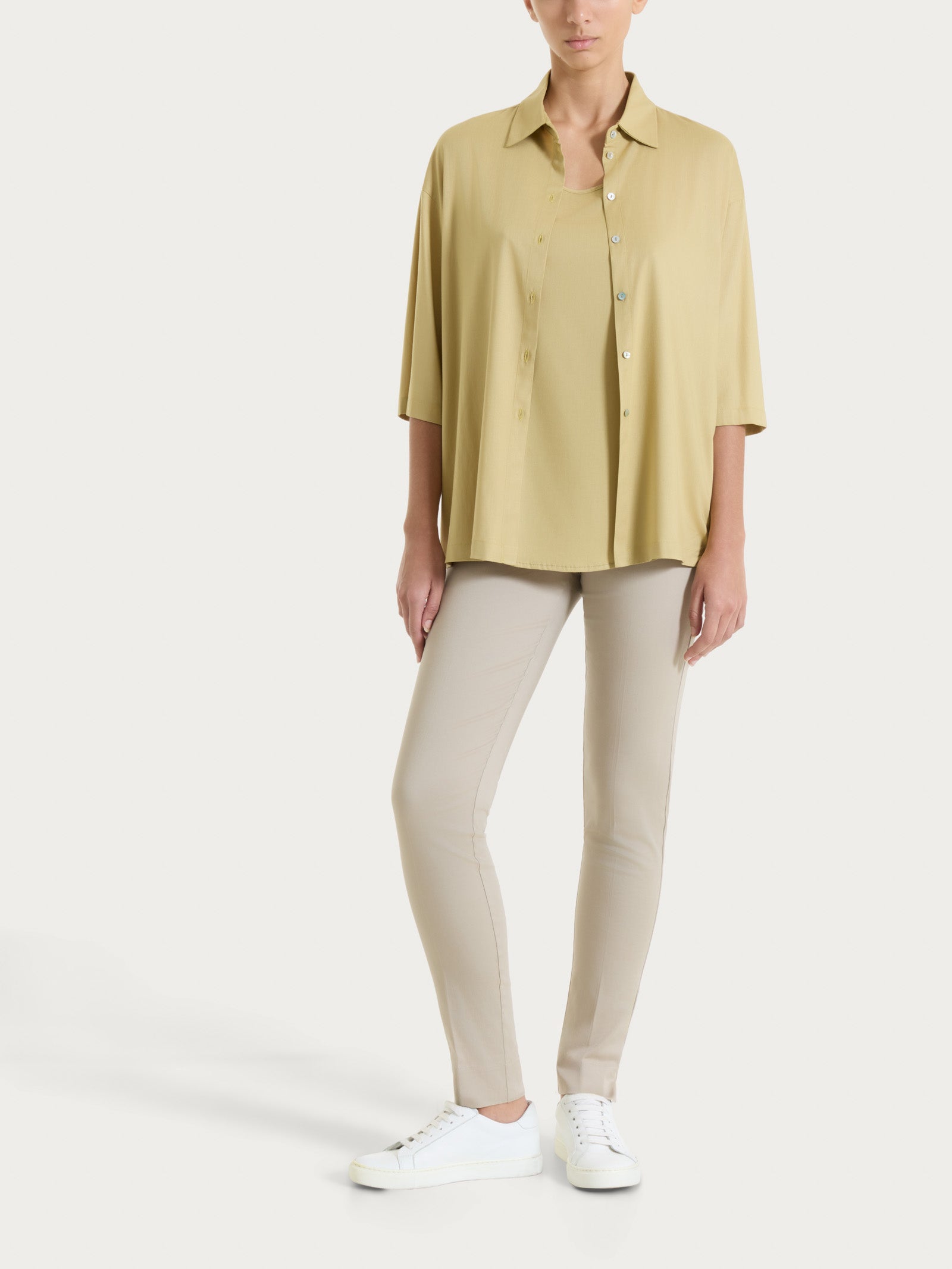 Ragno Voile Stretch camicia manica 3/4 kaki leggera