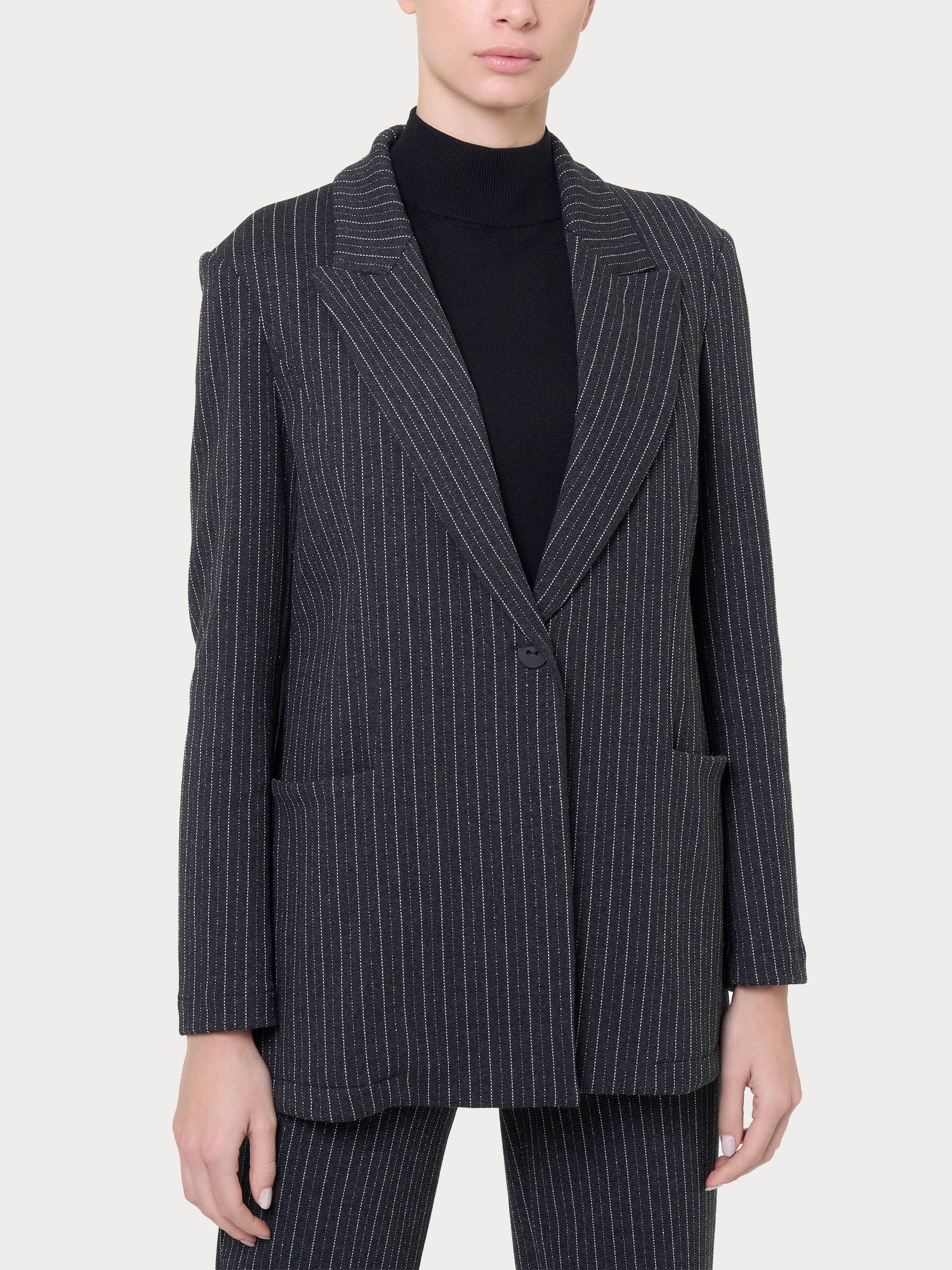 Ragno Compact Oscuro Mel blazer over gessato nero