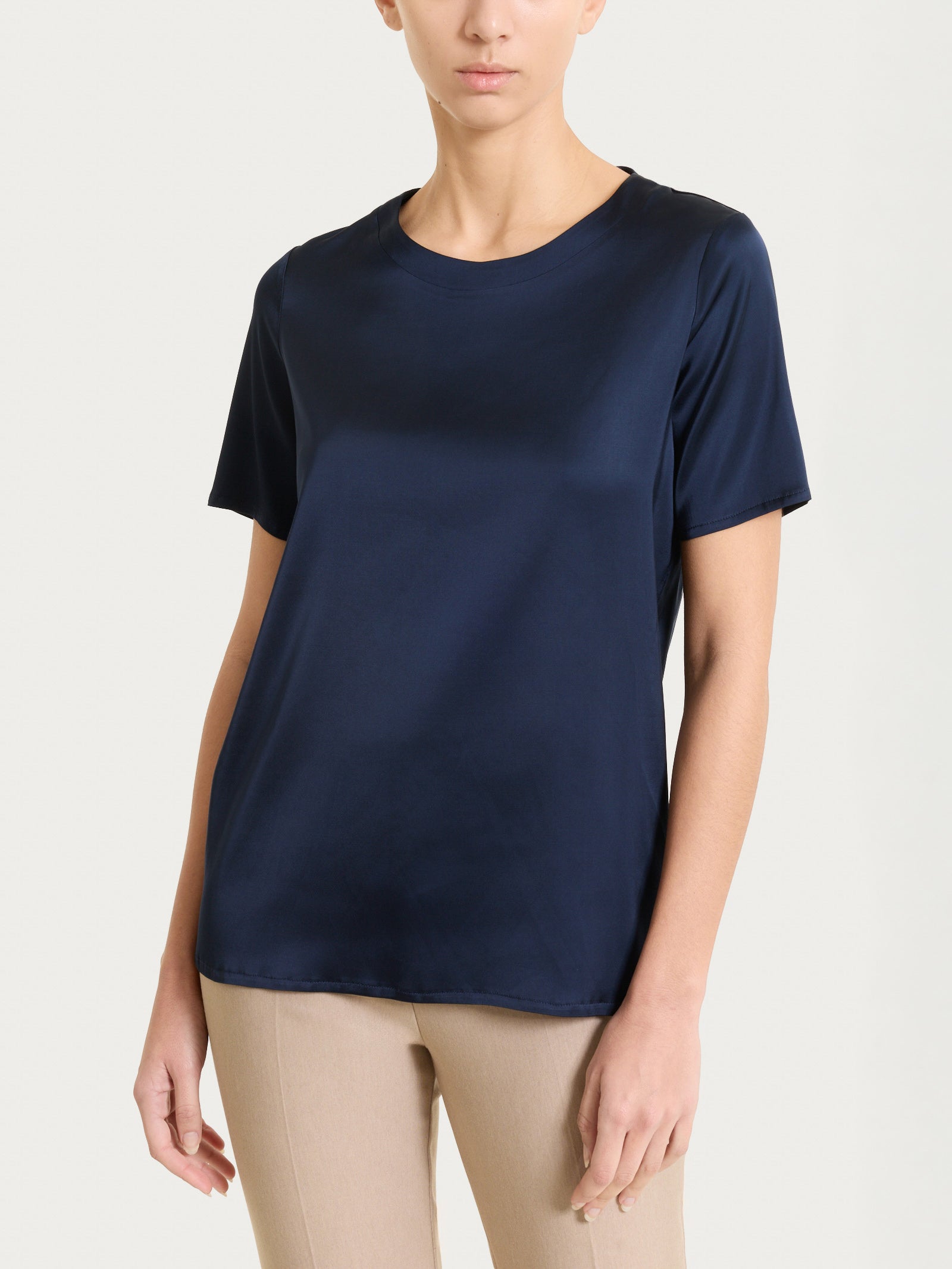 Ragno Stretch Satin maglietta manica corta Bleu viscosa