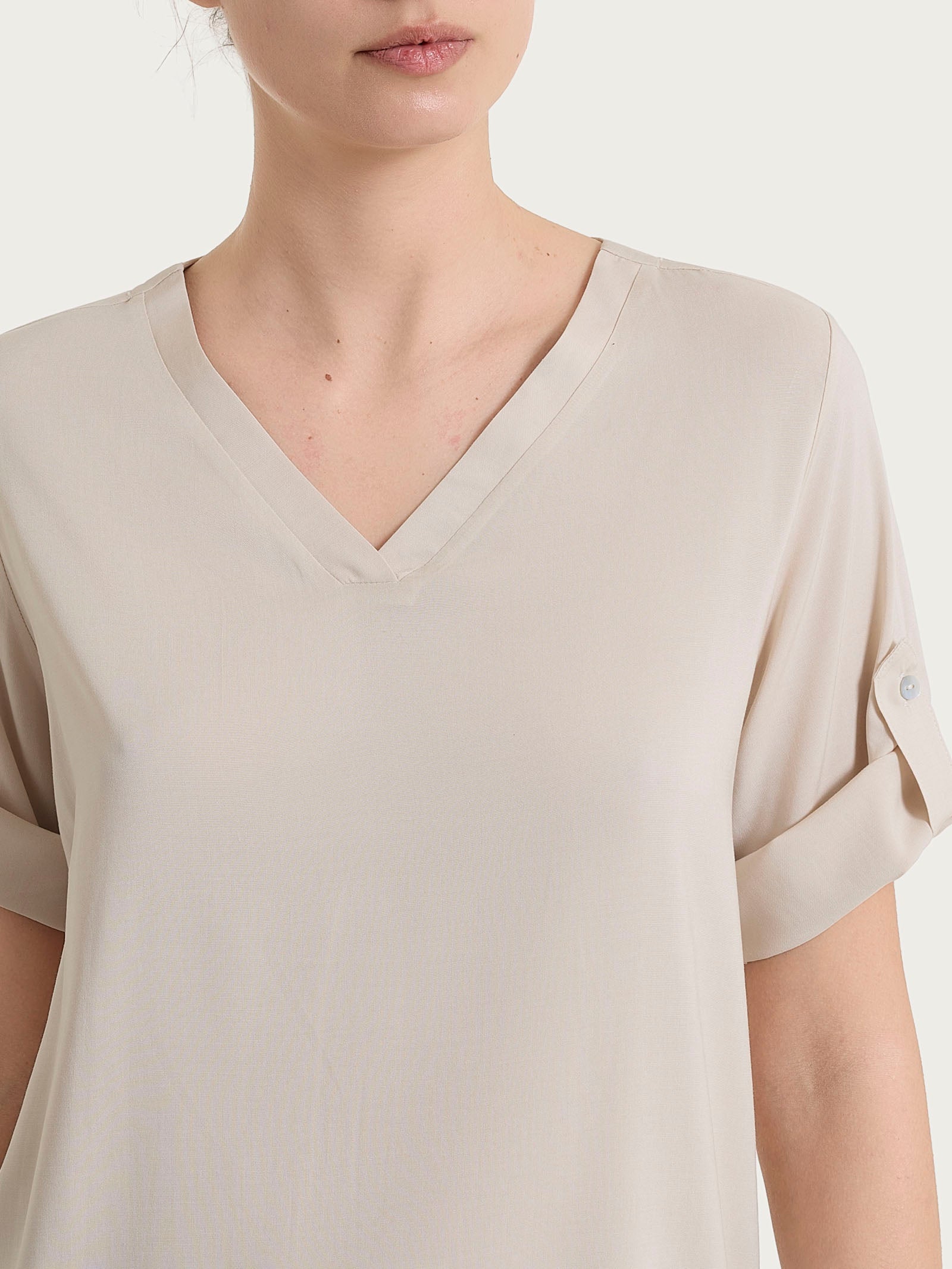 Ragno Voile Stretch blusa donna scollo V champignon