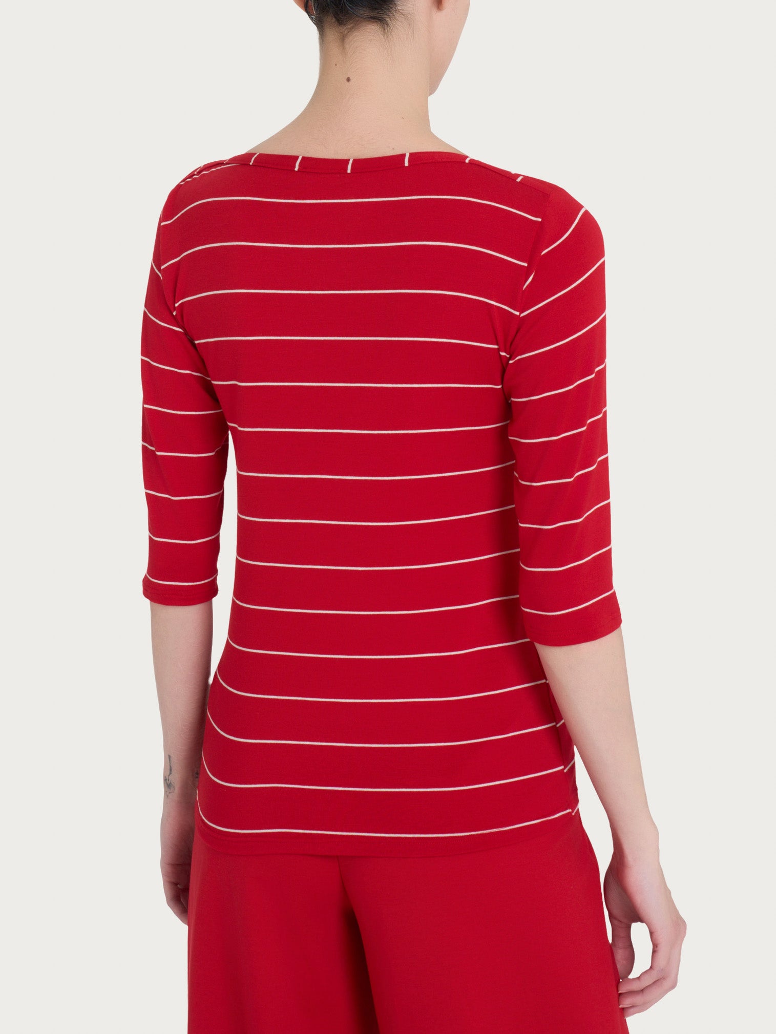 Ragno Viscosa Summer Maglietta Riga Spaziata Salsa Skinny