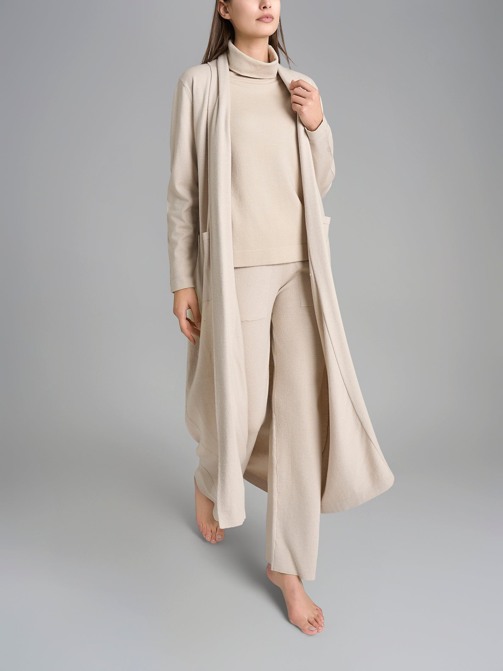 Ragno Super Soft vestaglia lunga Champignon con cintura