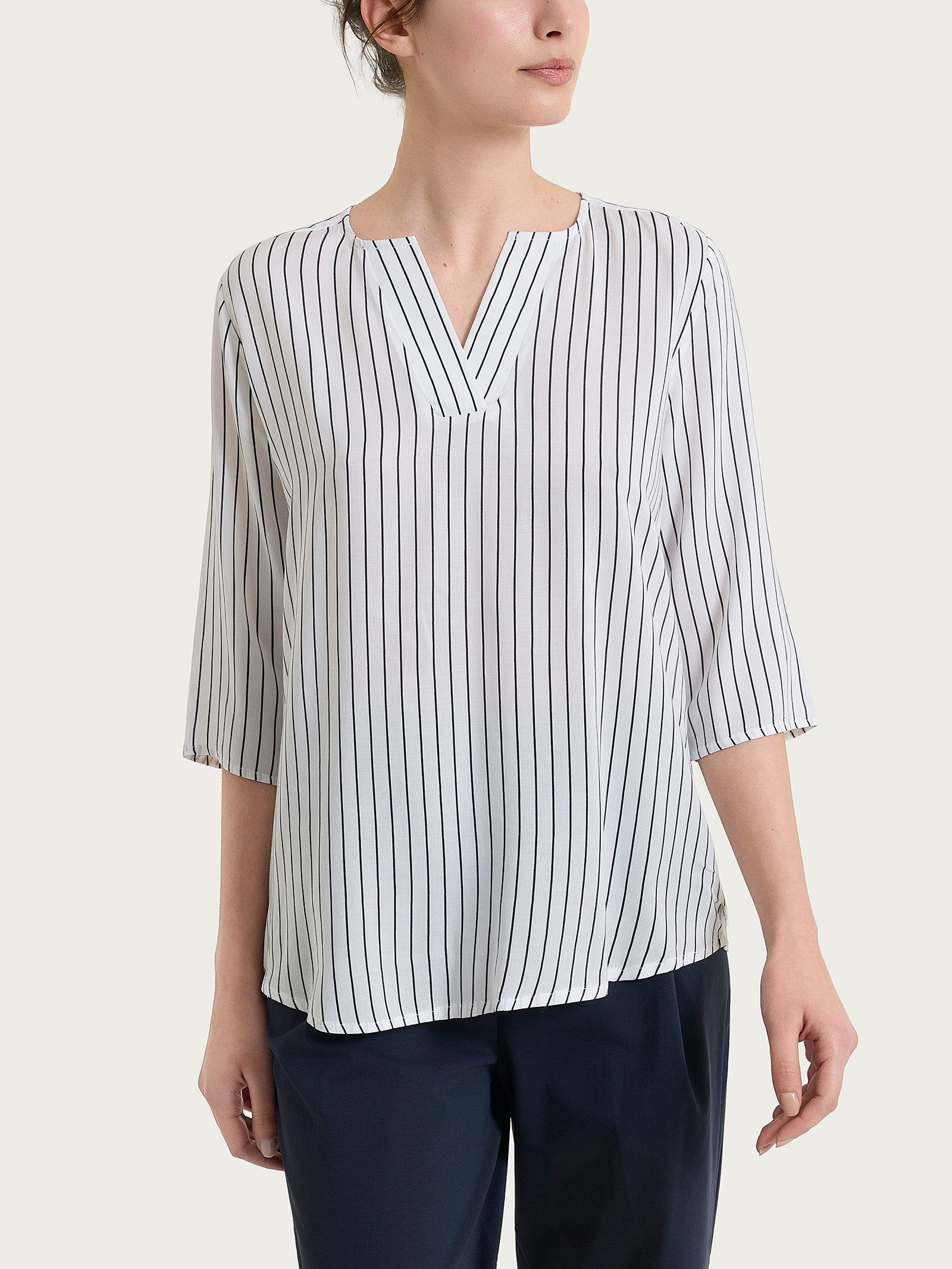 Ragno EcoSeta blusa righe fantasia bleu manica 3/4