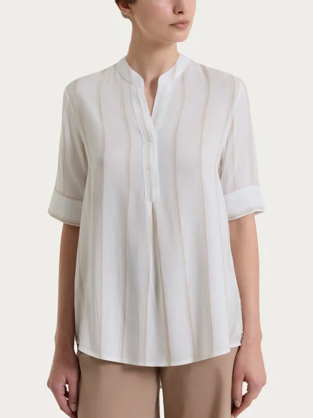 Ragno EcoSeta blusa righe Blanc manica corta