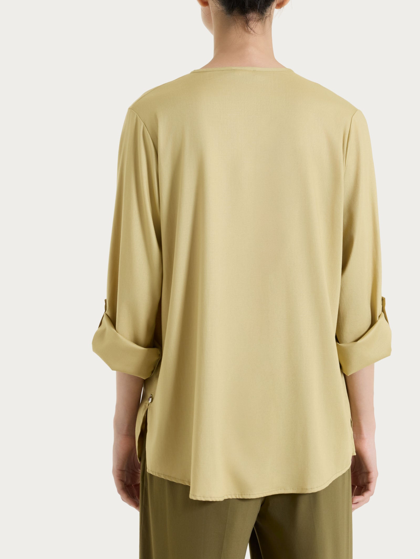 Ragno Voile Stretch Blusa serafino manica lunga khaki