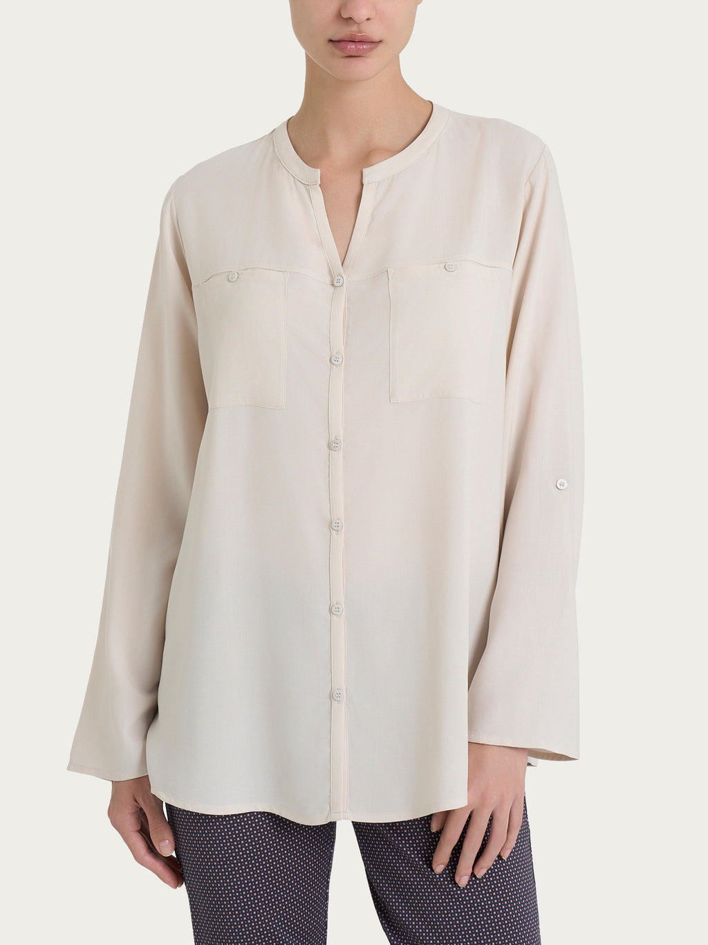 Ragno EcoSeta camicia collo coreano donna champignon viscosa