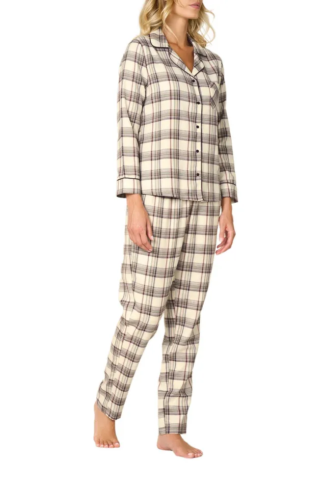 Goldenpoint Abbottonato Piping Tartan pigiama lungo donna aperto davanti