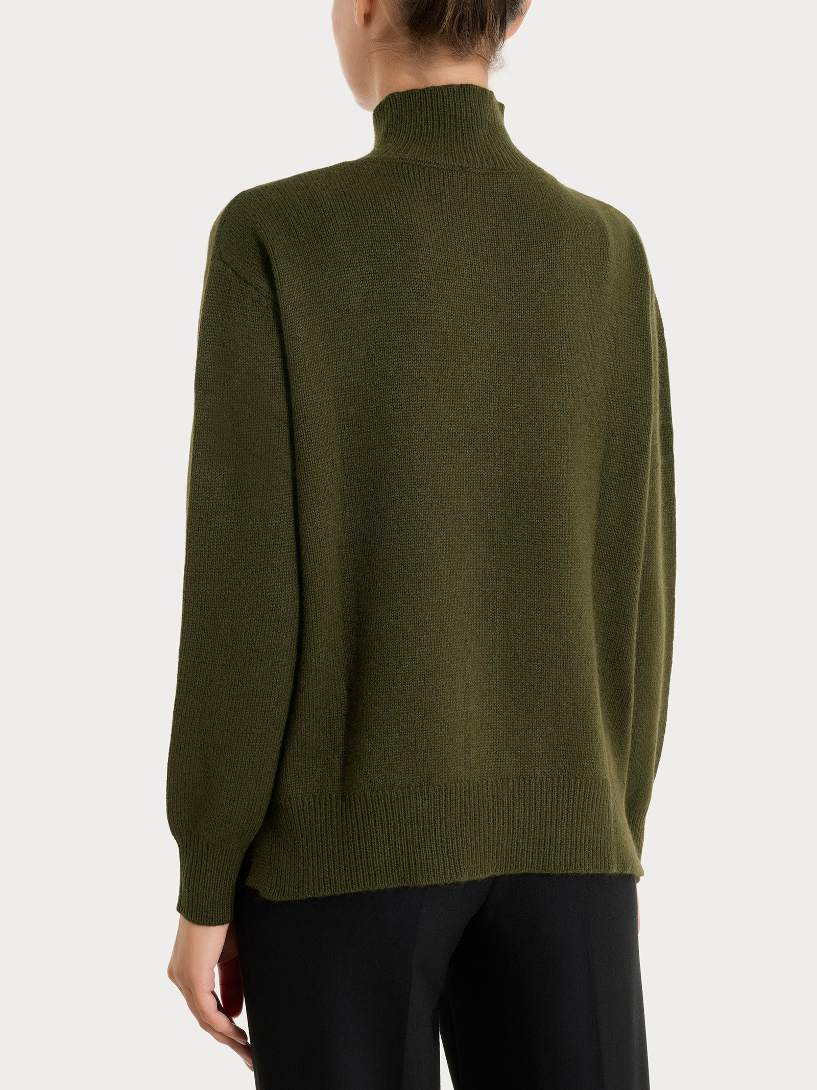 Ragno Natural Soft Cardigan Dark Olive collo alto boxy