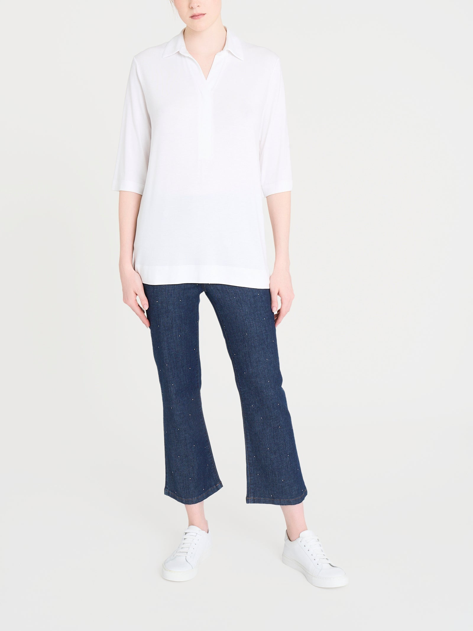 Ragno Viscosa Summer Polo Donna Bianca Manica 3/4 Serafino