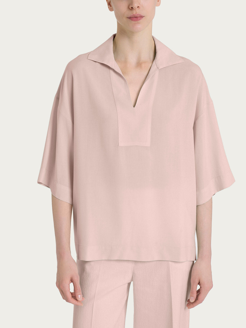 Ragno EcoSeta collo polo blusa rosa cameo raso