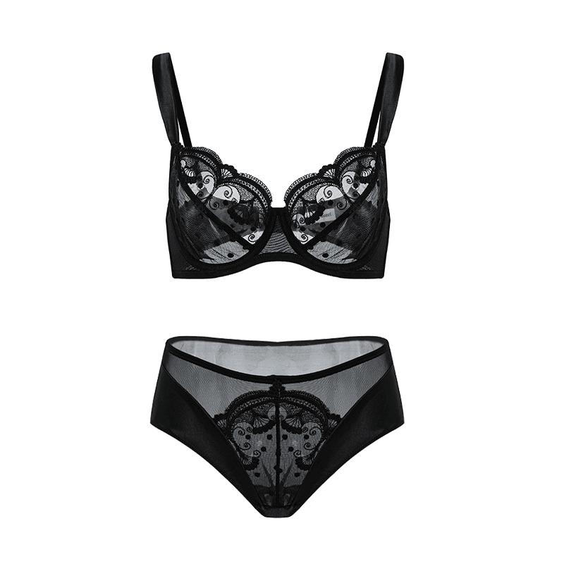 Maria Grazia Severi Noir Filigree completo intimo nero balconcino