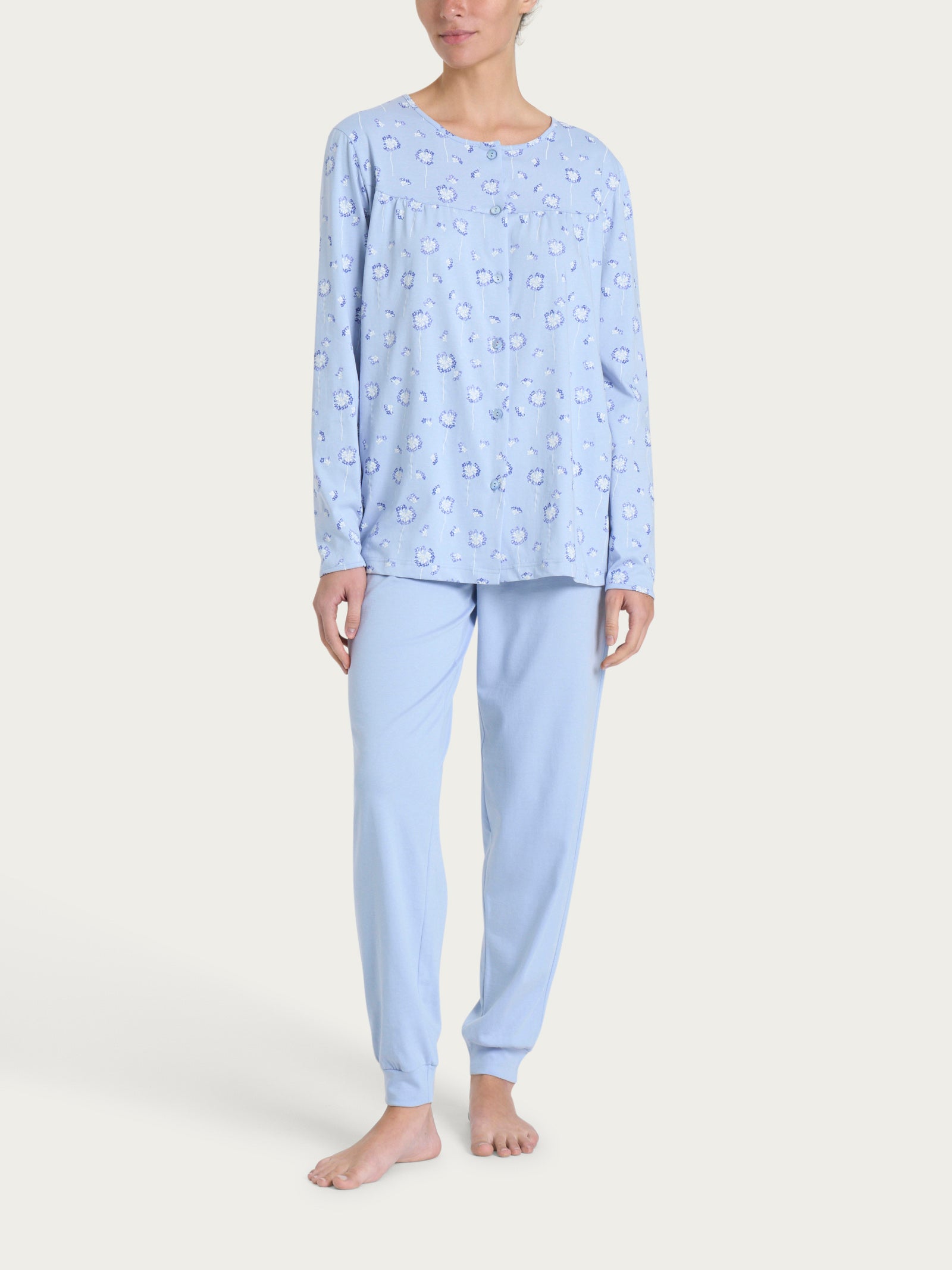Ragno Jersey di Cotone pigiama aperto Fant. Brunnera Blue