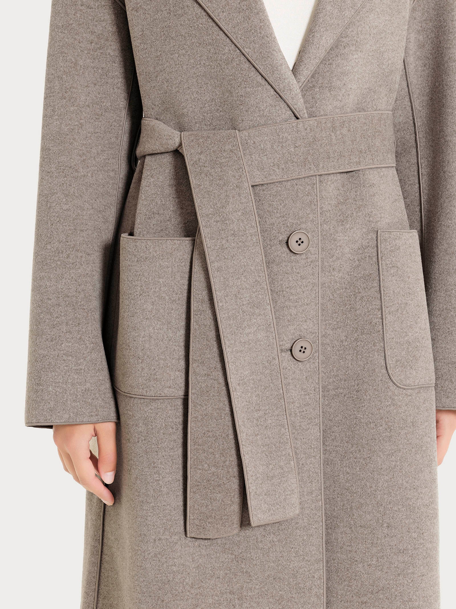 Ragno Vegan Wool Cappotto lungo bottoni cintura grigio glacé