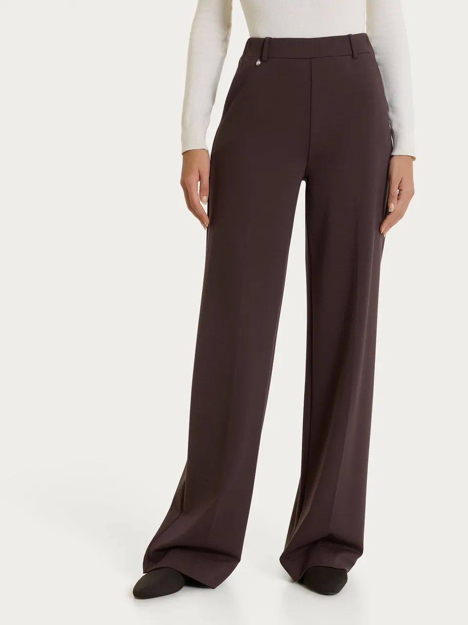 Ragno Cashmere Compact Pantalone Palazzo Marrone Tasche