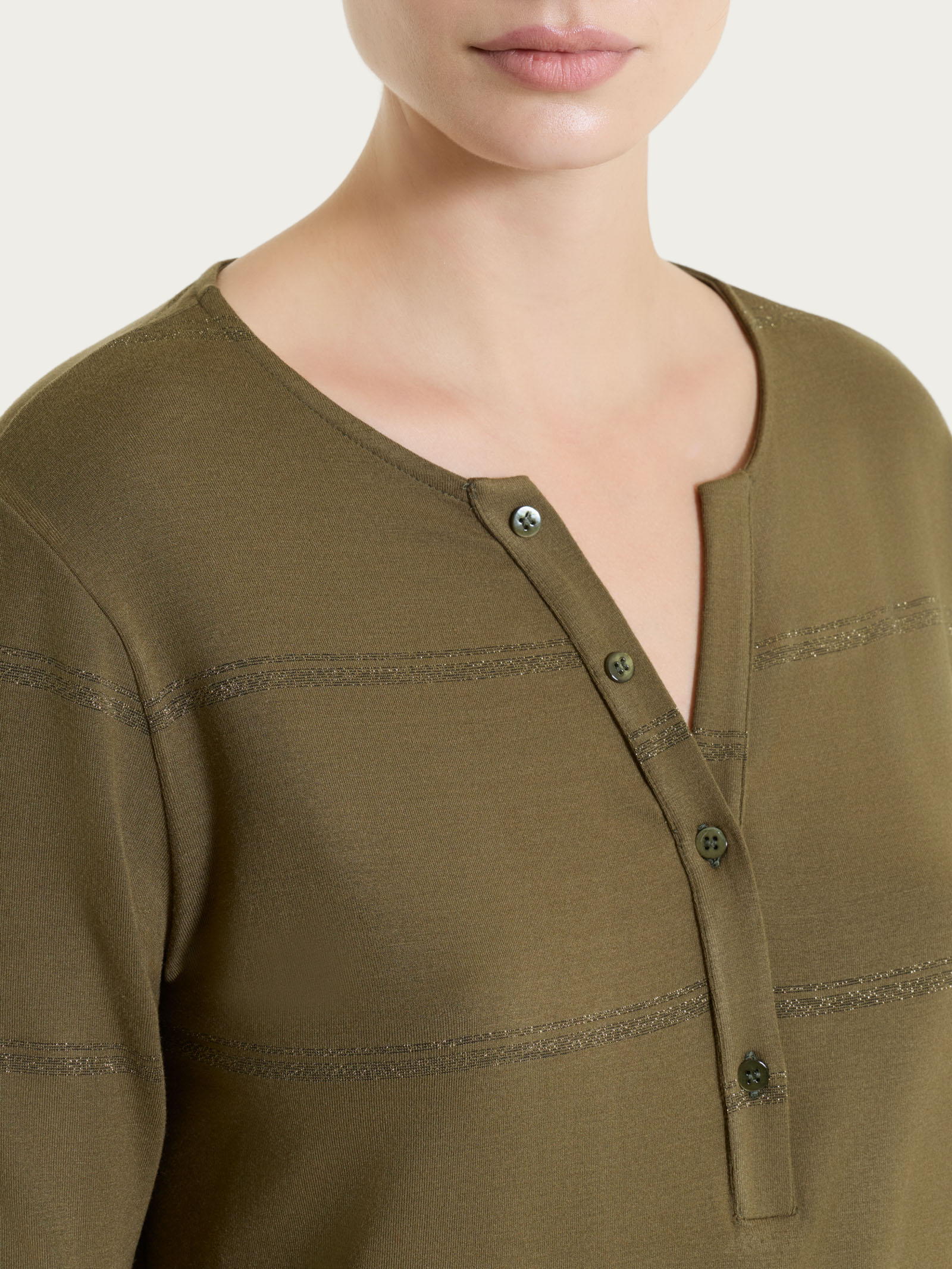 Ragno Viscosa Maglietta Rigata Dark Olive Lurex
