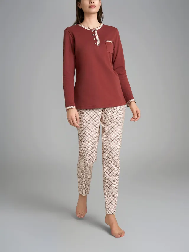 Ragno Sweet Emotion pigiama lungo serafino cotone Fant. Henna