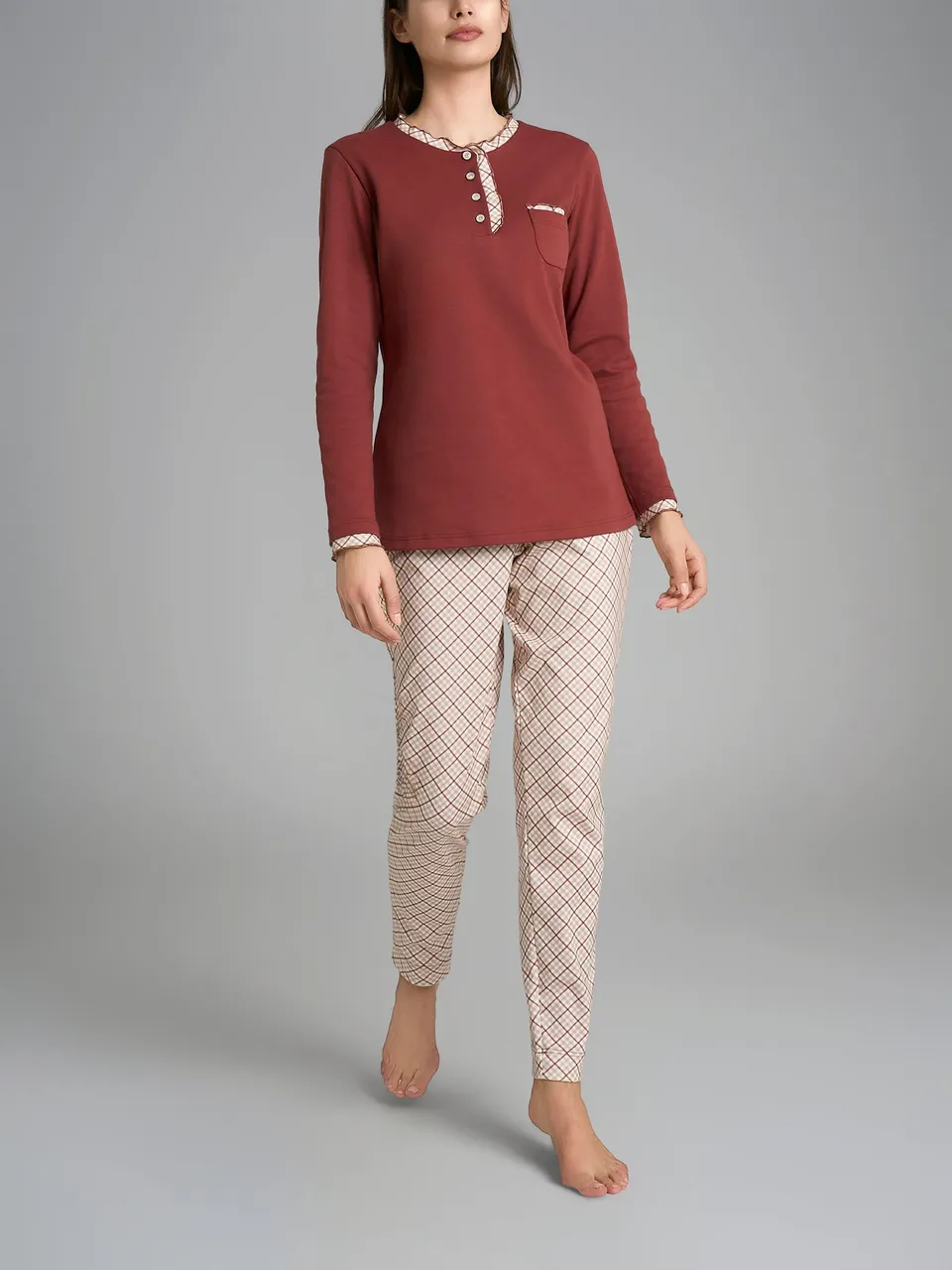 Ragno Sweet Emotion pigiama lungo serafino cotone Fant. Henna