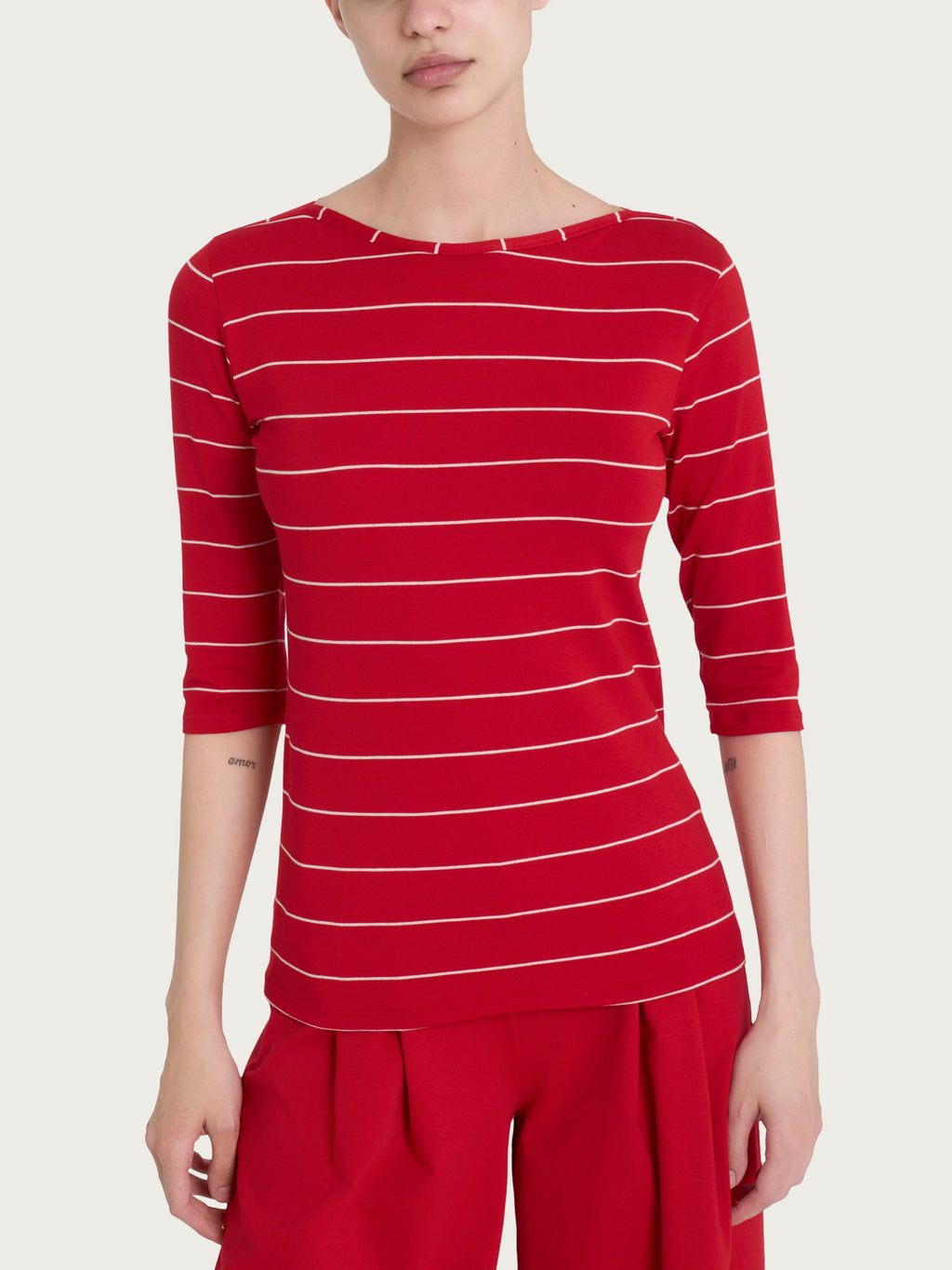Ragno Viscosa Summer T-shirt Salsa righe manica 3/4