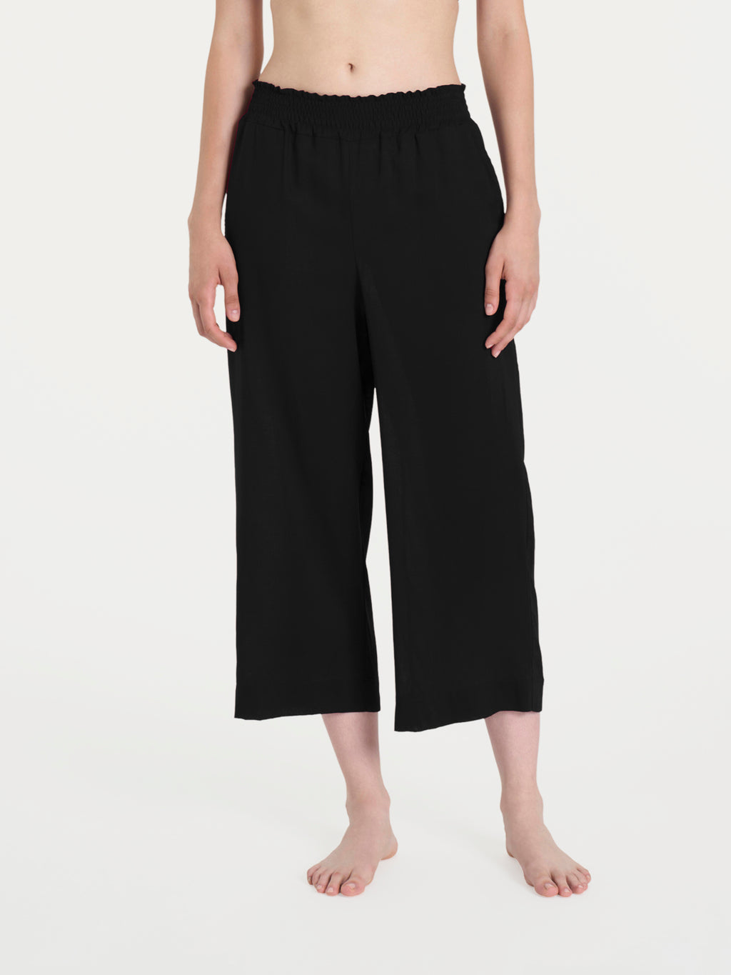 Ragno Ecoseta Capri pantaloni larghi neri vita elastica