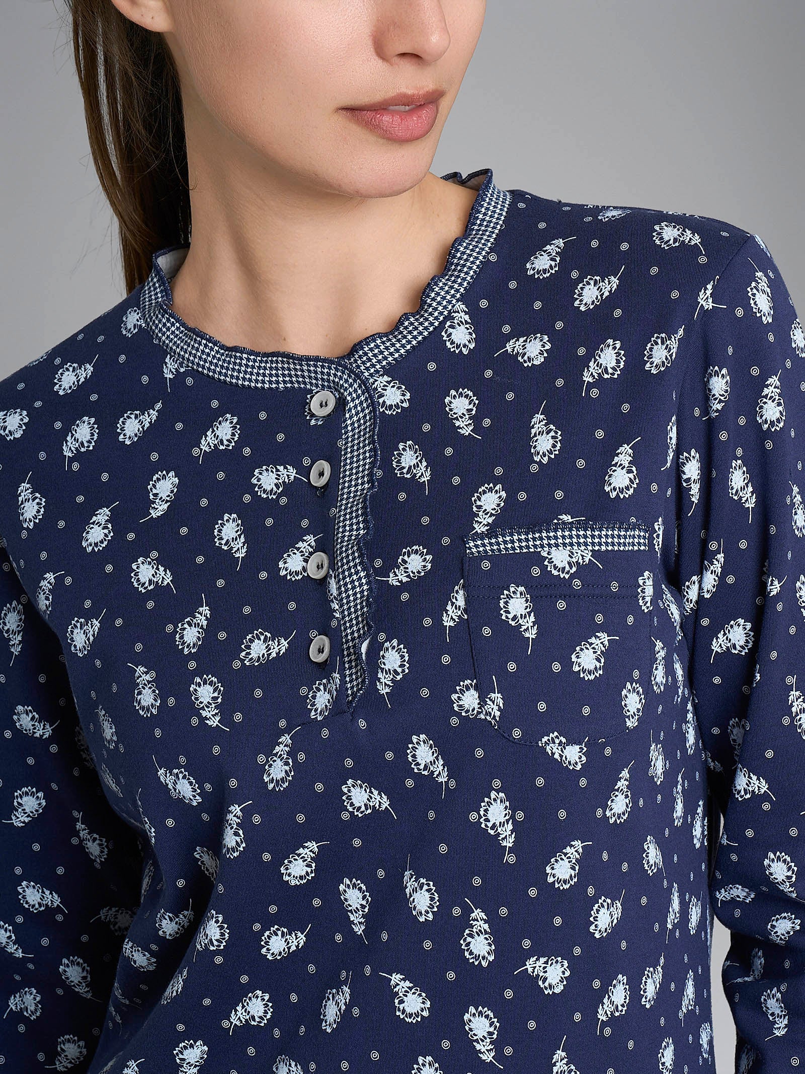 Ragno Pigiama Lungo Serafino Cotone Naval Academy Fiore