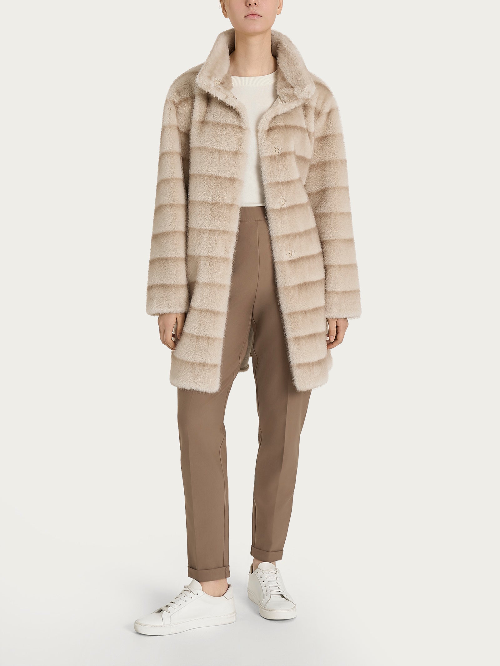 Ragno Cappotto Double-Face Vegan Fur Champignon con Cintura