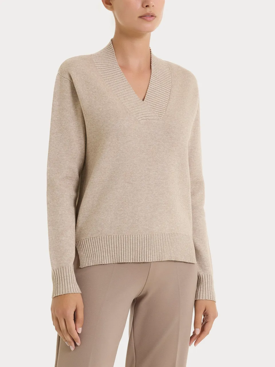 Ragno Super Soft Maglia Donna Scollo V Cammello Misto Viscosa