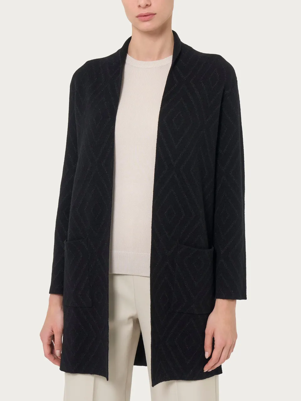 Ragno Four Seasons Cardigan Lungo Nero rombi lurex