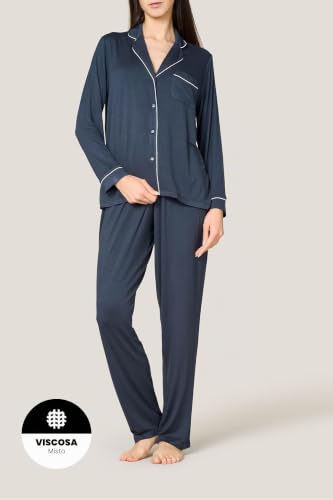 Goldenpoint Pigiama Lungo Abbottonato Piping Pigiama Donna