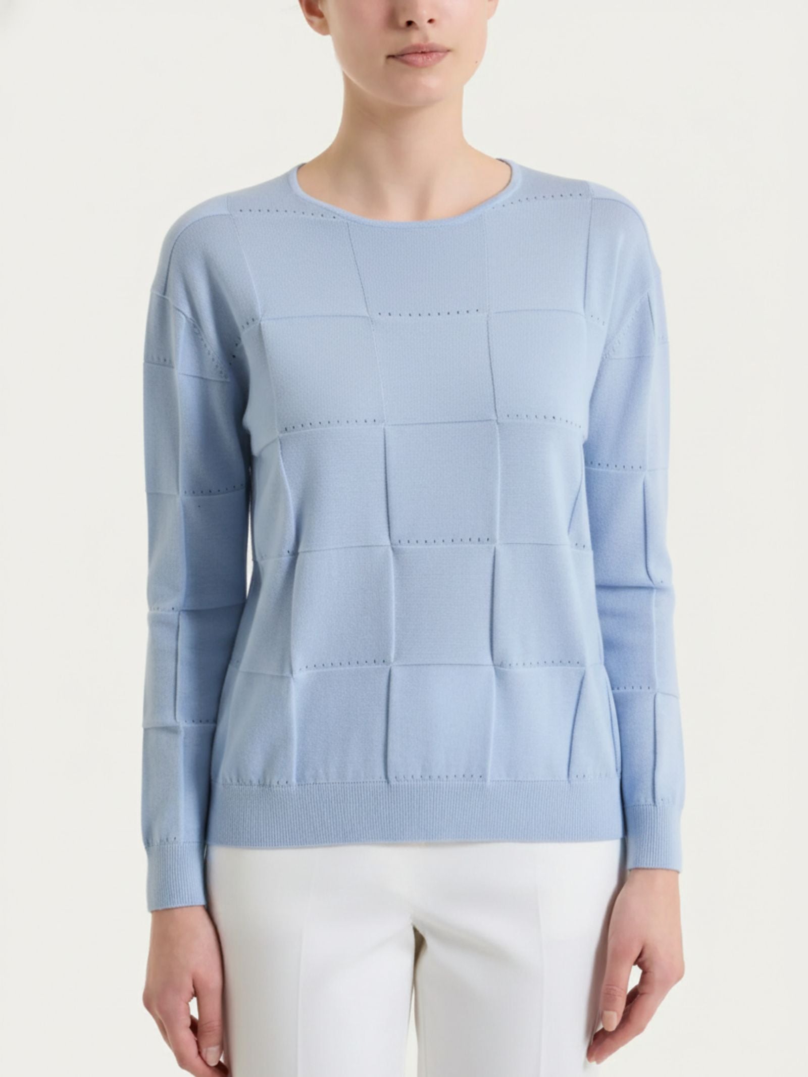 Ragno Puro Cotone Maglia check donna Dusty Blue