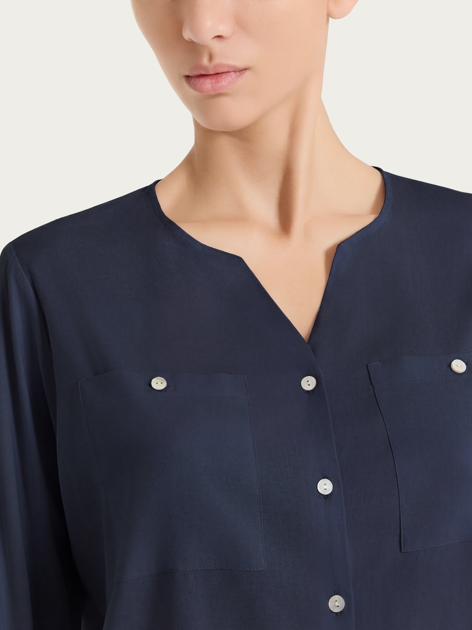 Ragno Voile Stretch Camicia Manica Risvoltabile Bleu