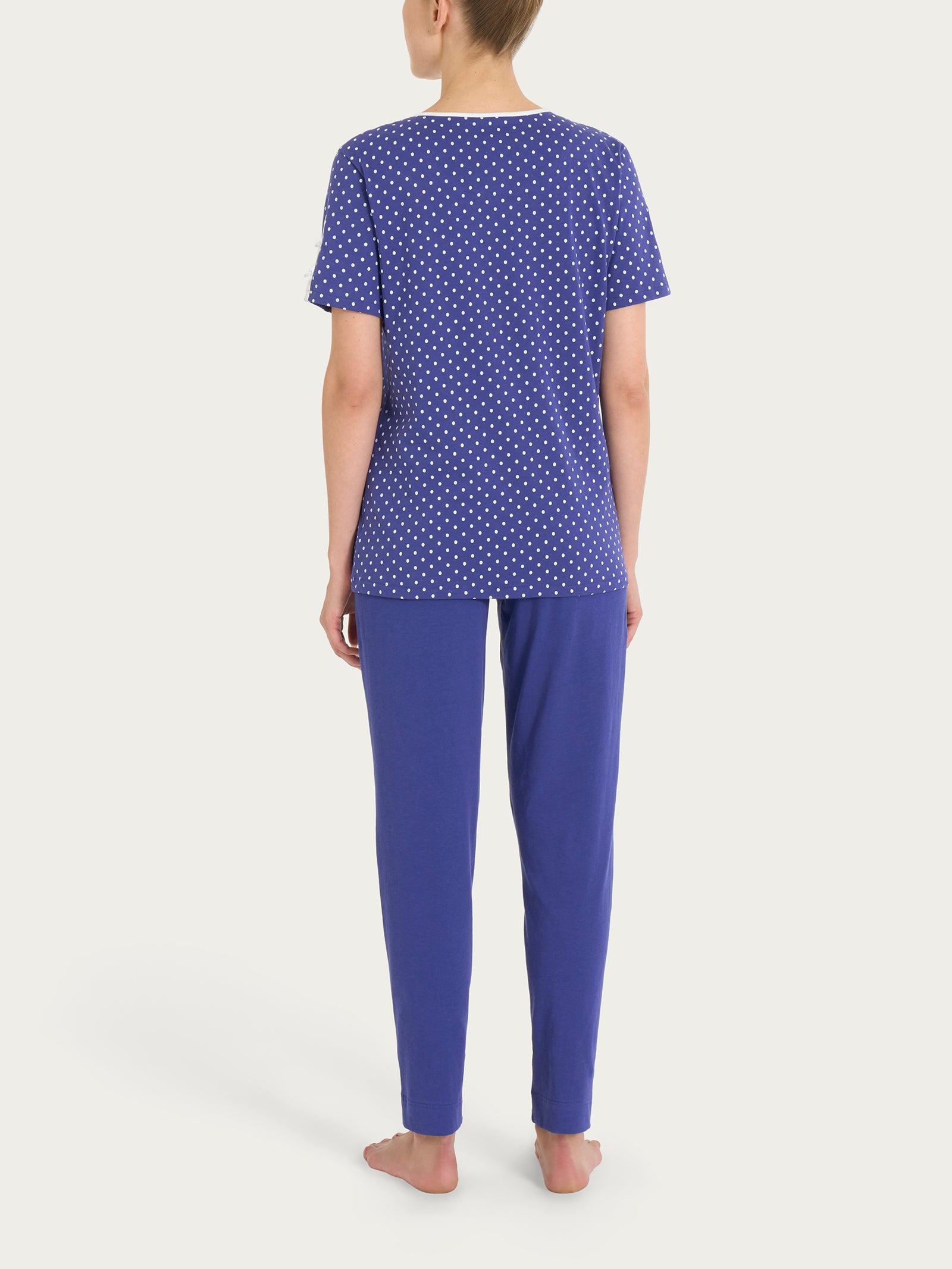 Ragno Jersey Cotone pigiama aperto donna Navy Blue Pois