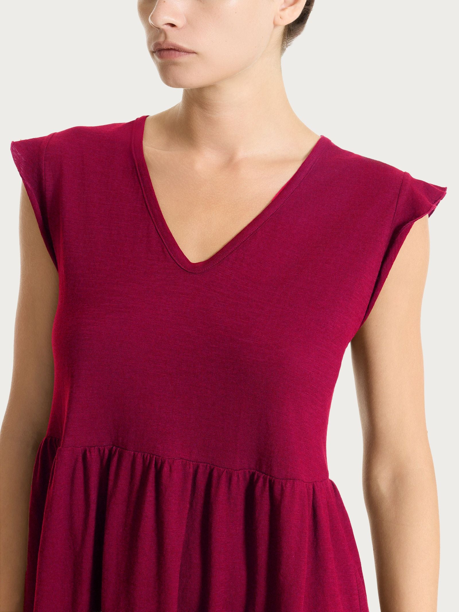 Ragno Mussola Slub abito smanicato corto Beet Red fresco