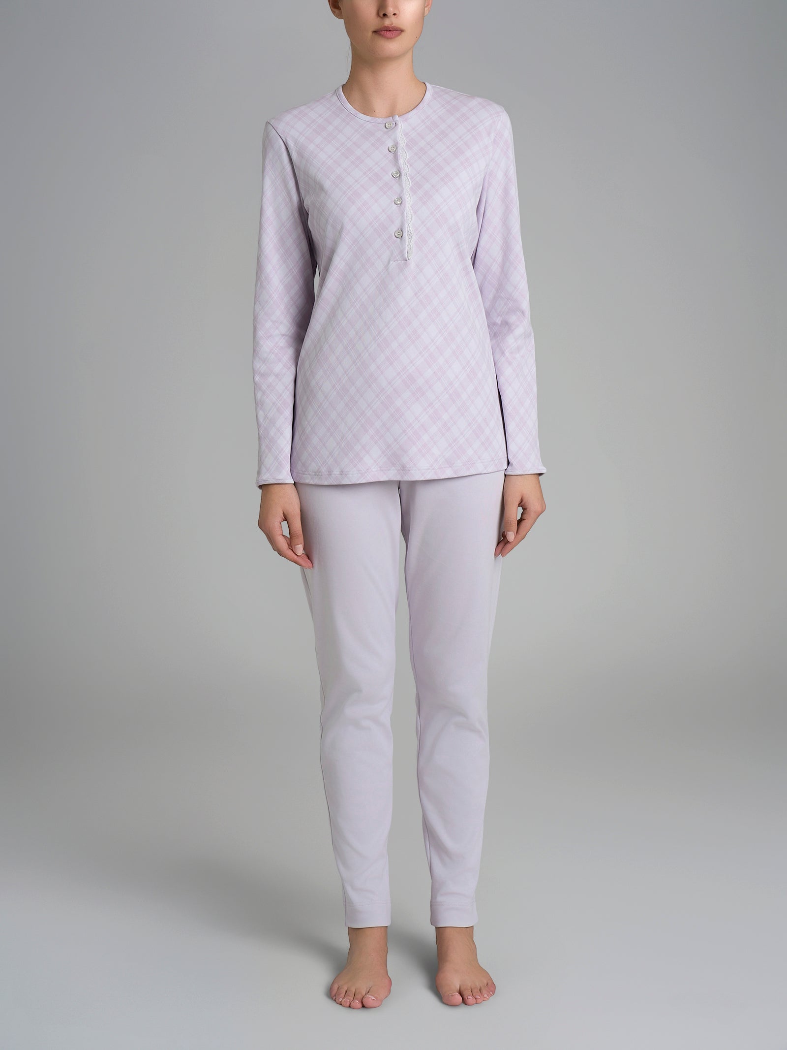 Ragno Sweet Emotion pigiama lungo serafino cotone Lavender Blue