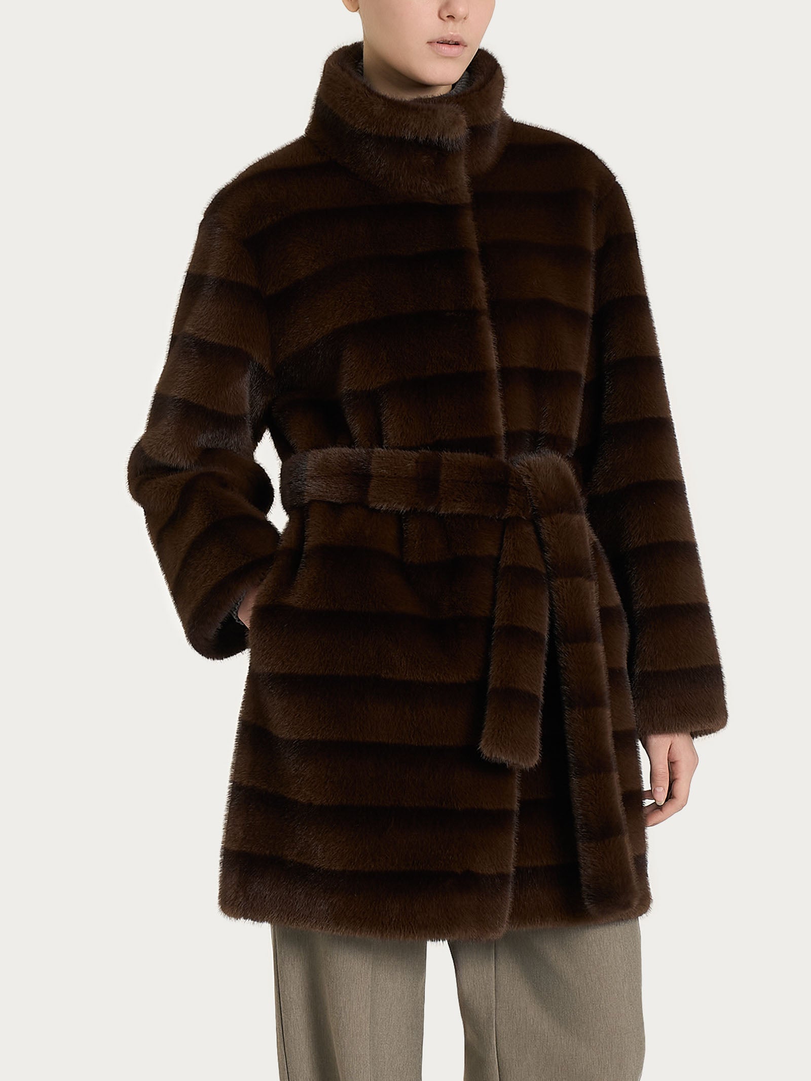 Ragno Vegan Fur Cappotto cintura double-face Chocolate