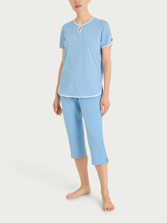Ragno Jersey Cotone pigiama pinocchietto pois blue fresco