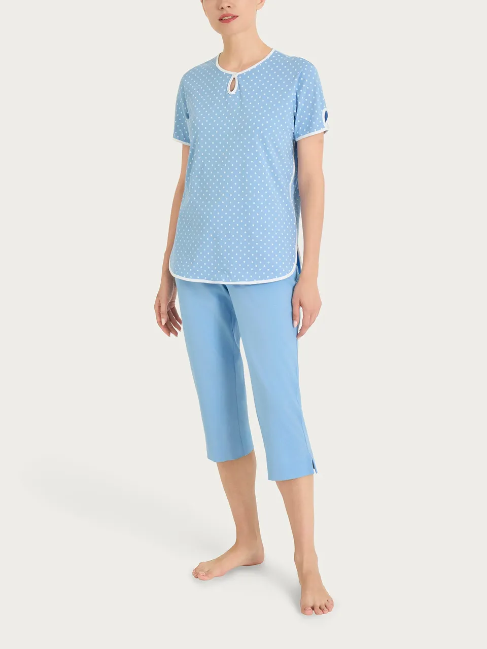 Ragno Jersey Cotone pigiama pinocchietto pois blue fresco