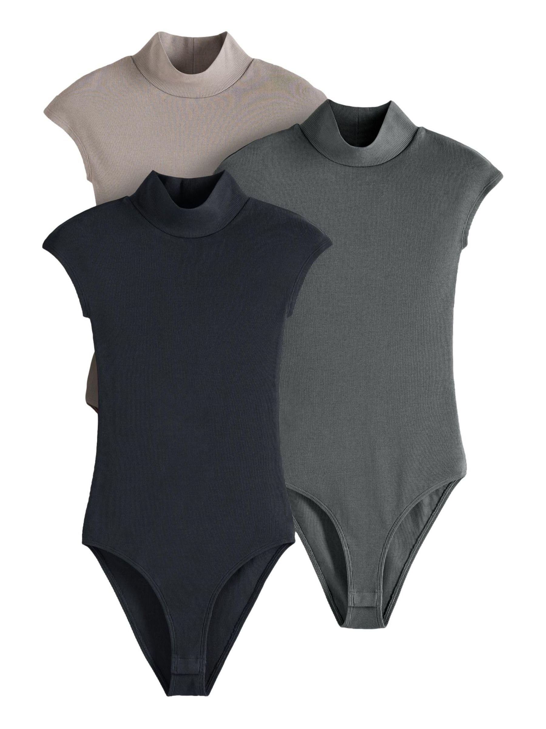 Geo Next The Set 3 body a coste collo alto nero tortora grigio cotone