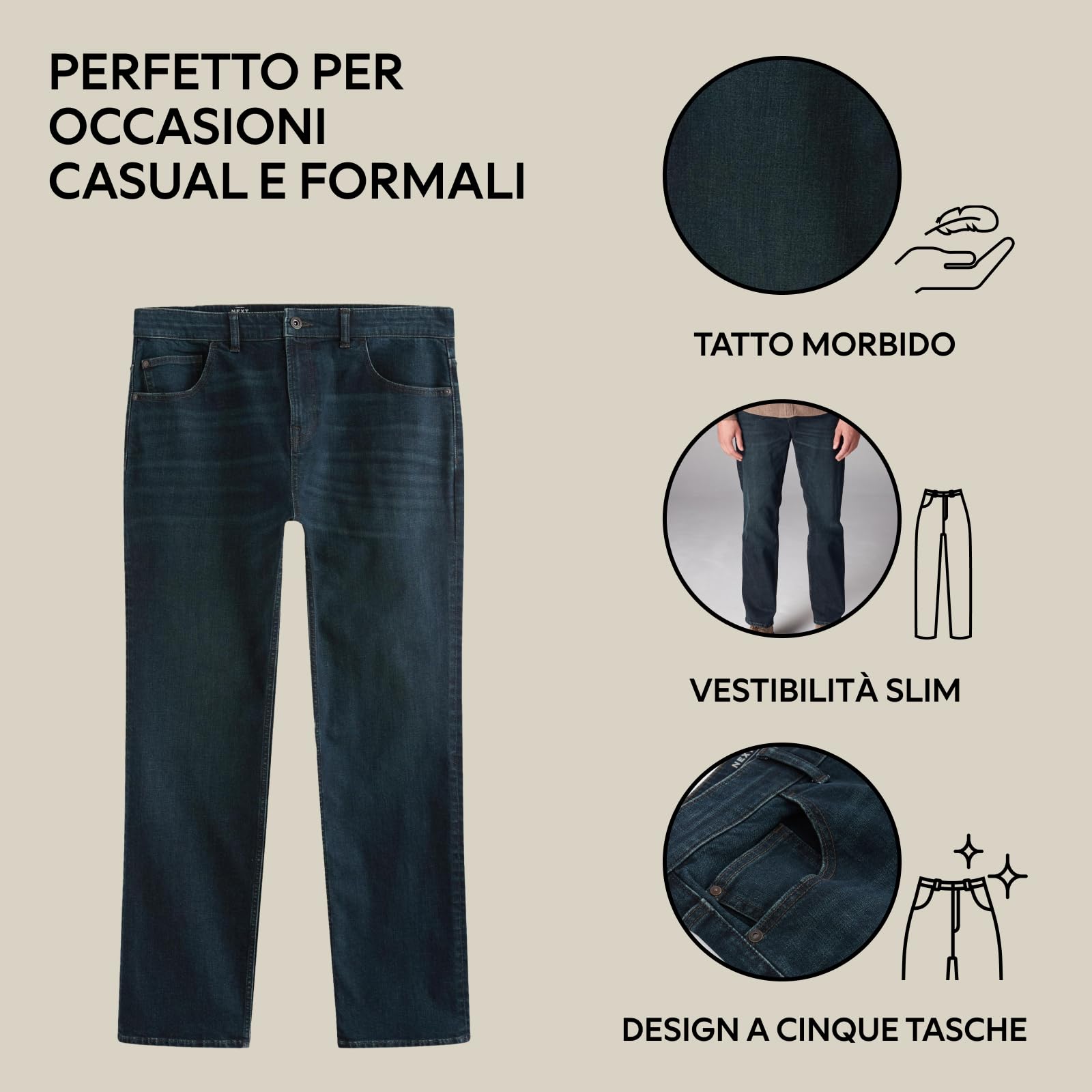 Next jeans uomo dritti elasticizzati 32W/31L