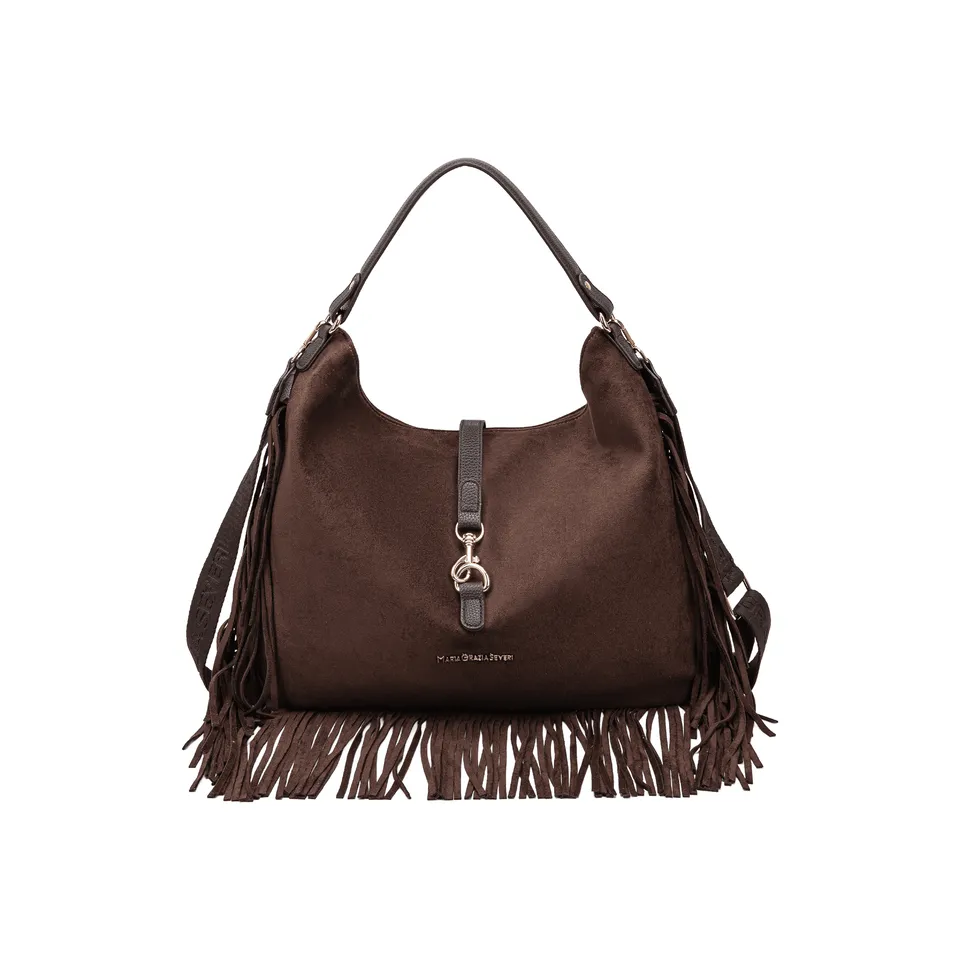 Maria Grazia Severi D8870 borsa hobo frange marrone tracolla