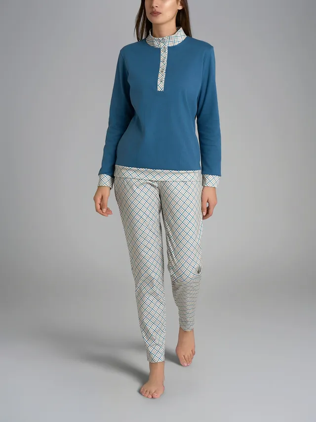 Ragno Sweet Emotion Pigiama Lupetto Interlock Donna Teal Tartan