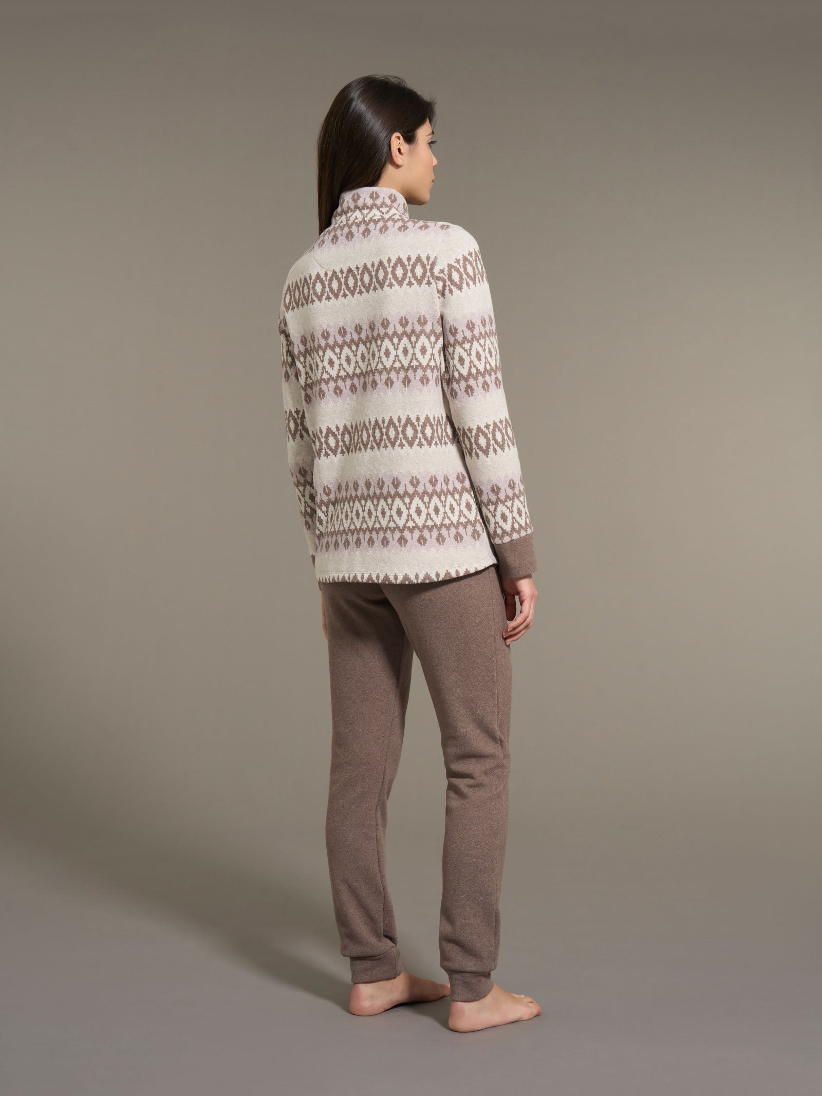 Ragno Sweet Emotion pigiama aperto collo alto cammello pile invernale